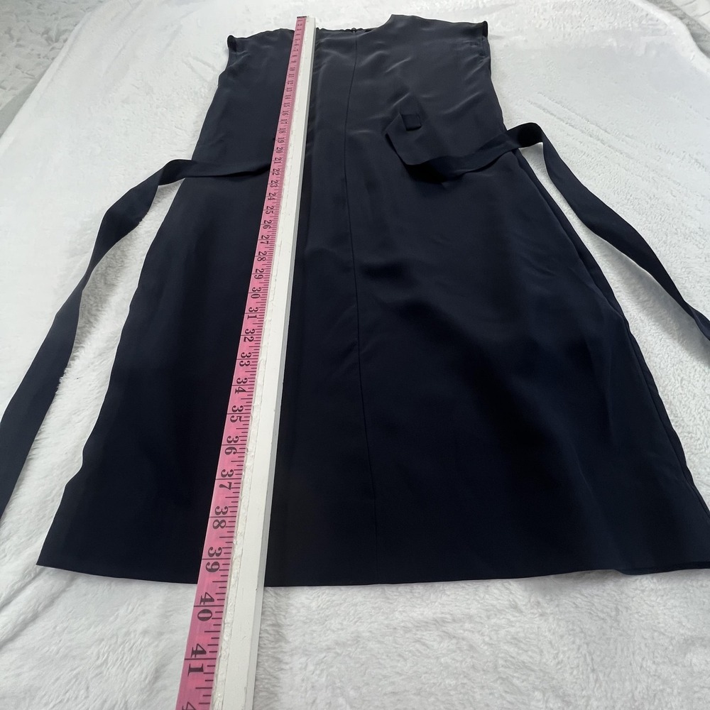 COS Silk Shift Dress Womens XS Navy Blue Cap Sleeve Belted Minimalist EU 32 - Picture 6 of 15